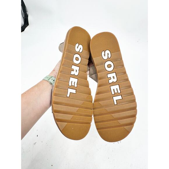 Sorel Ella Sandal Pewter Metallic Ash Brown Leather Sandals Women’s Size 7.5 - Picture 3 of 5